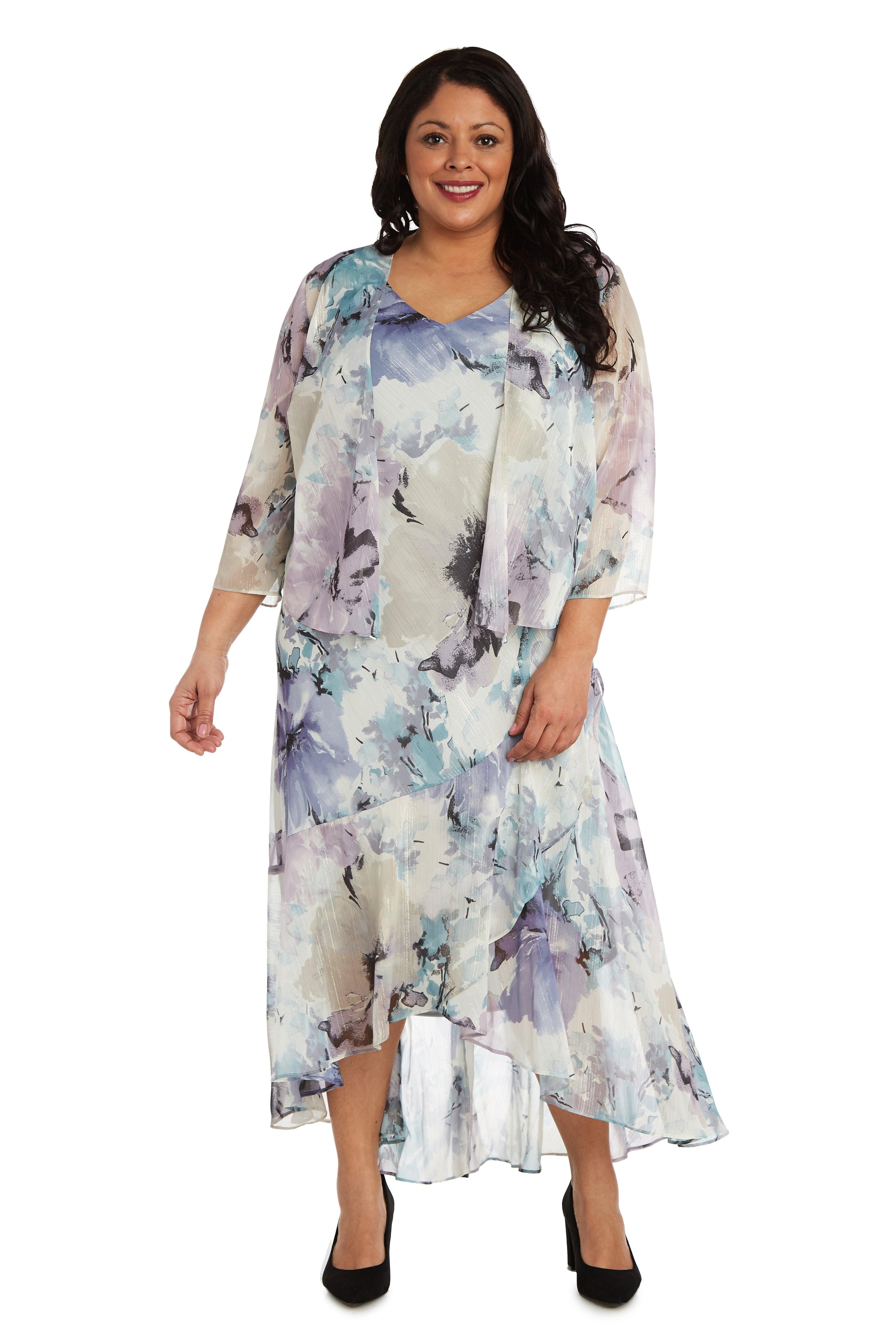Blue/Lavender R&M Richards 7763W Plus Size High Low Jacket Dress for ...