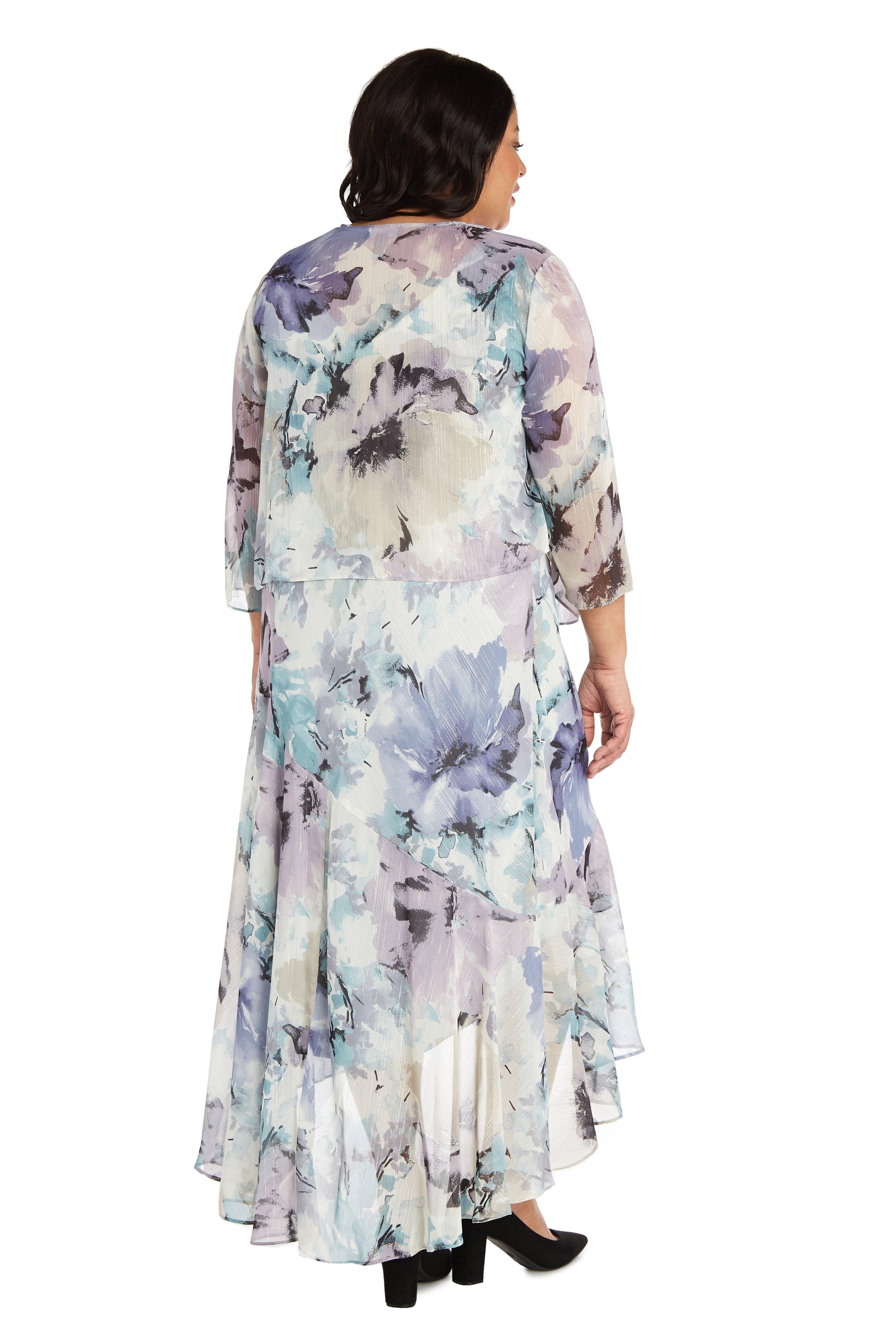 Blue/Lavender R&M Richards 7763W Plus Size High Low Jacket Dress for ...