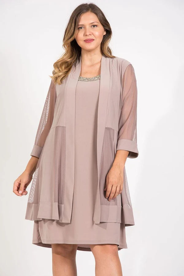 Short Beaded Jacket Dress Plus Size R&M Richards 8442W