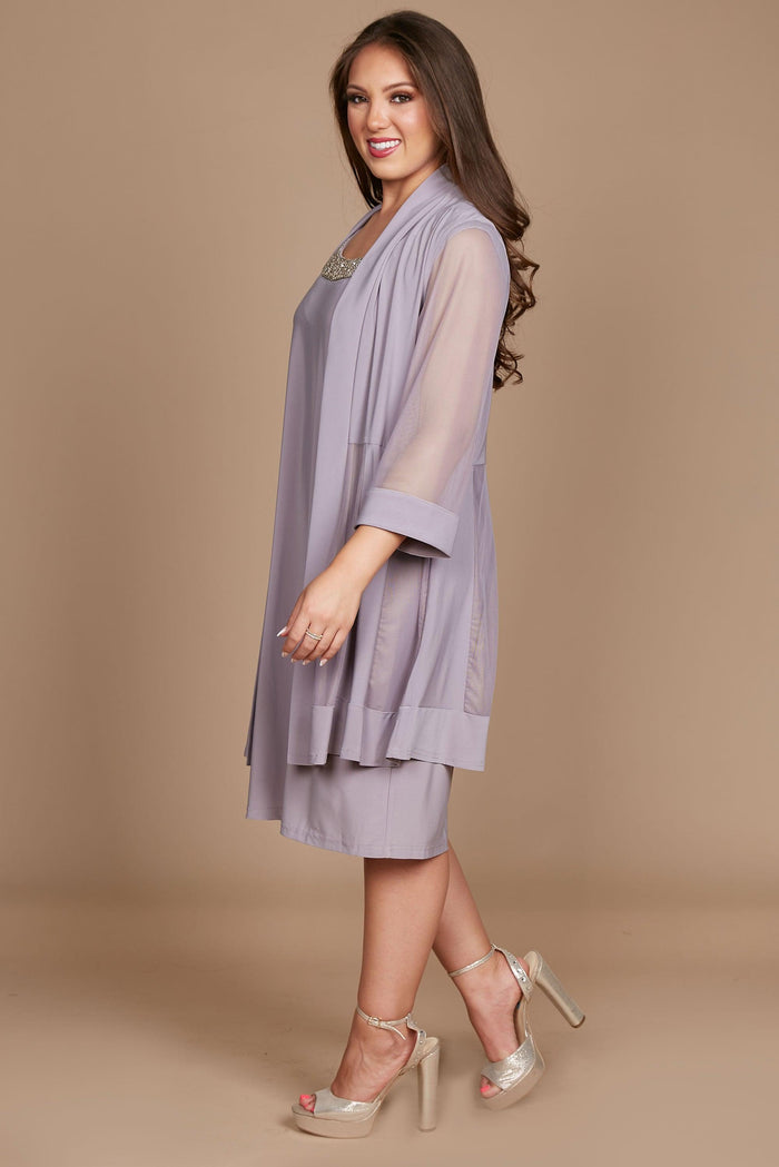 R&M Richards Short Mother of the Bride Plus Size Dress Granite