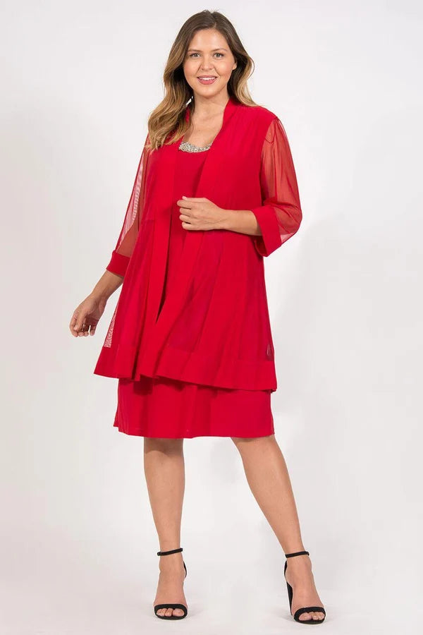 Short Beaded Jacket Dress Plus Size R&M Richards 8442W
