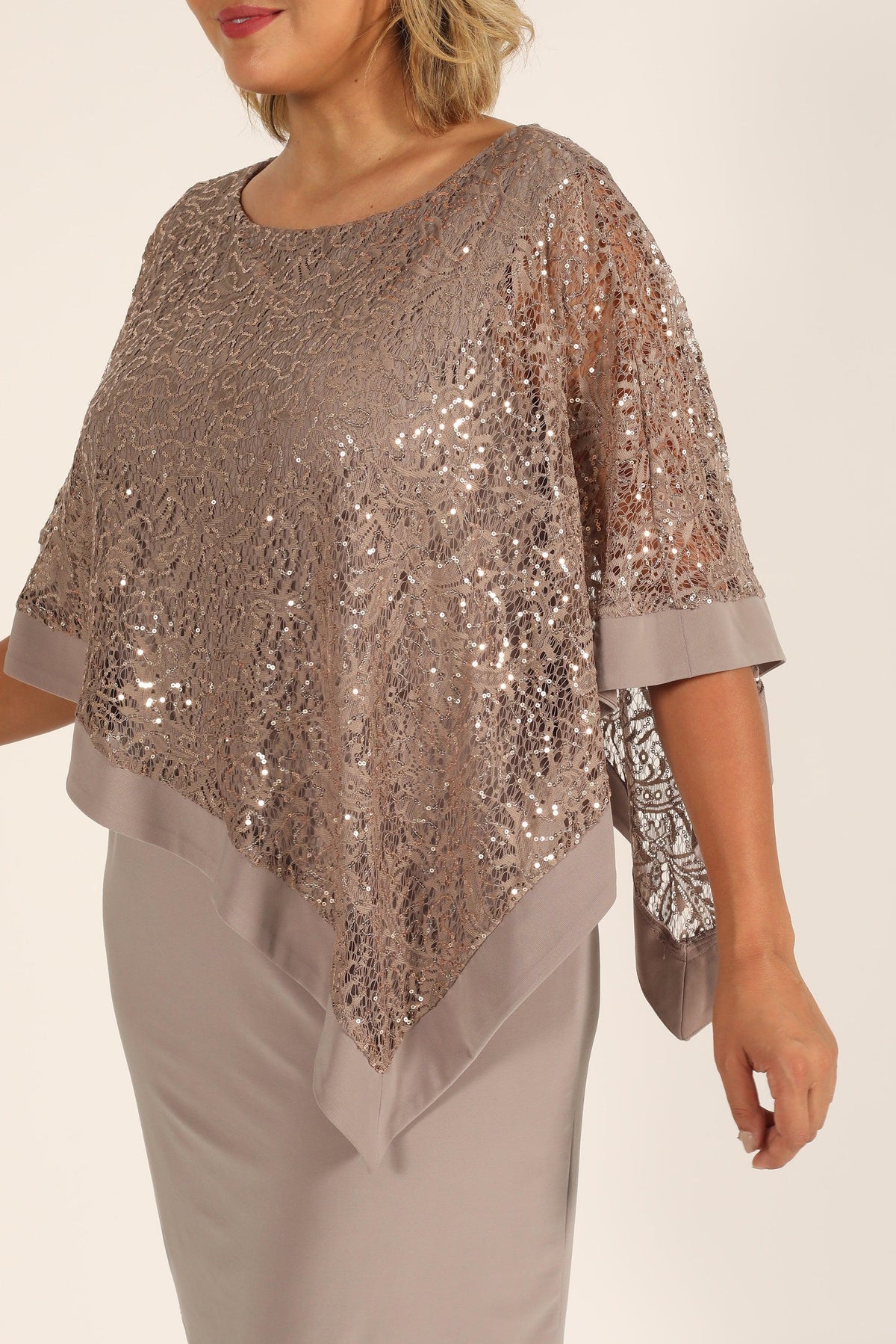 R&M Richards Short Plus Size Mother of the Bride Dress Mocha