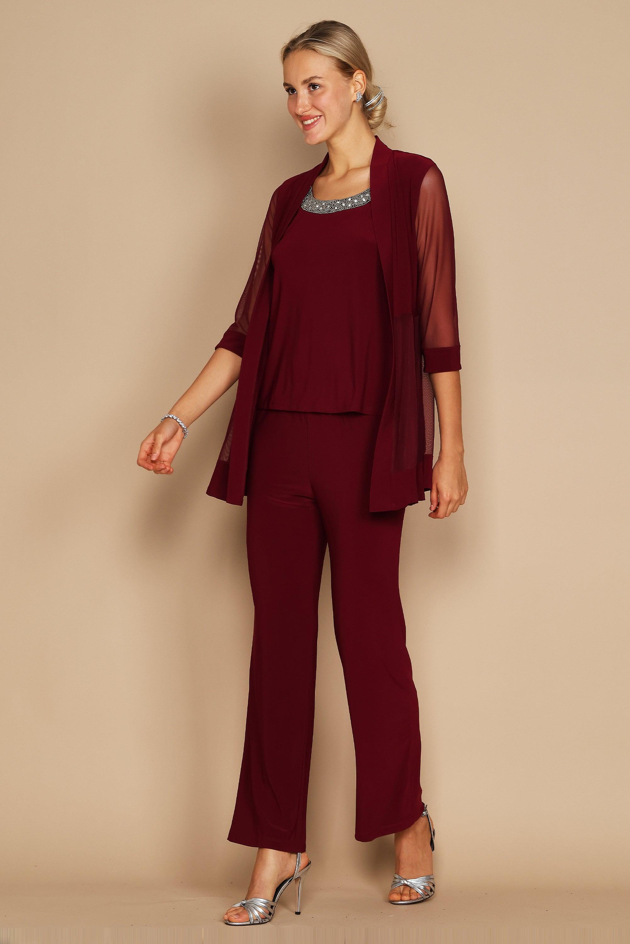 R&M Richards Mother of the Bride Formal Pants Suit Merlot