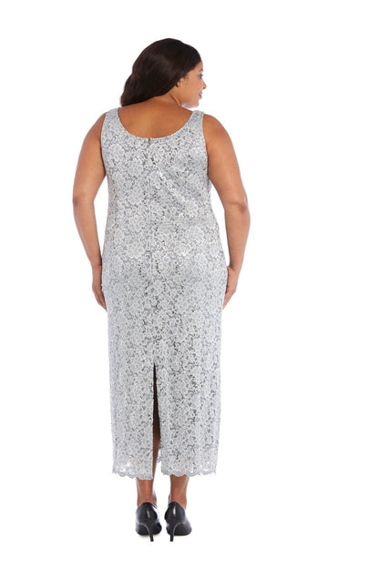 R&M Richards Long Plus Size Formal Dress Silver