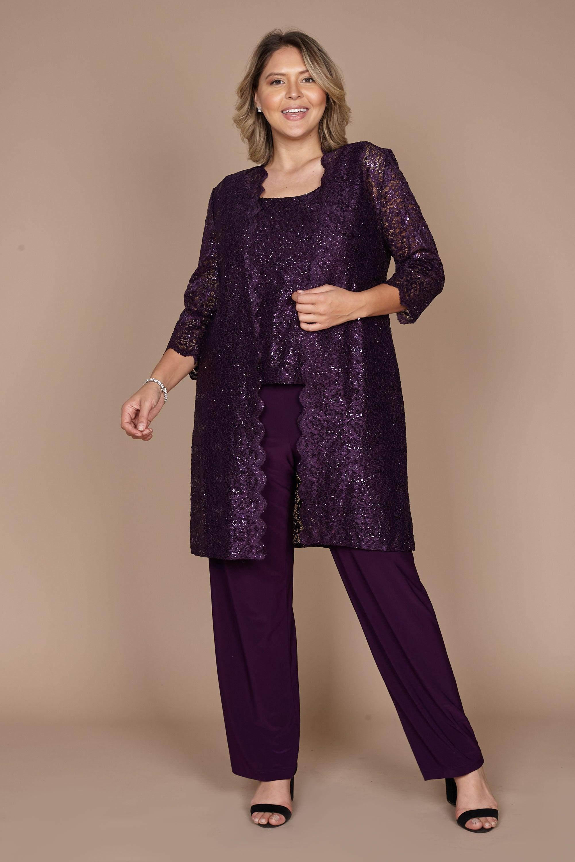 Metallic Lace Pant Suit Plus Size R&M Richards 1993W