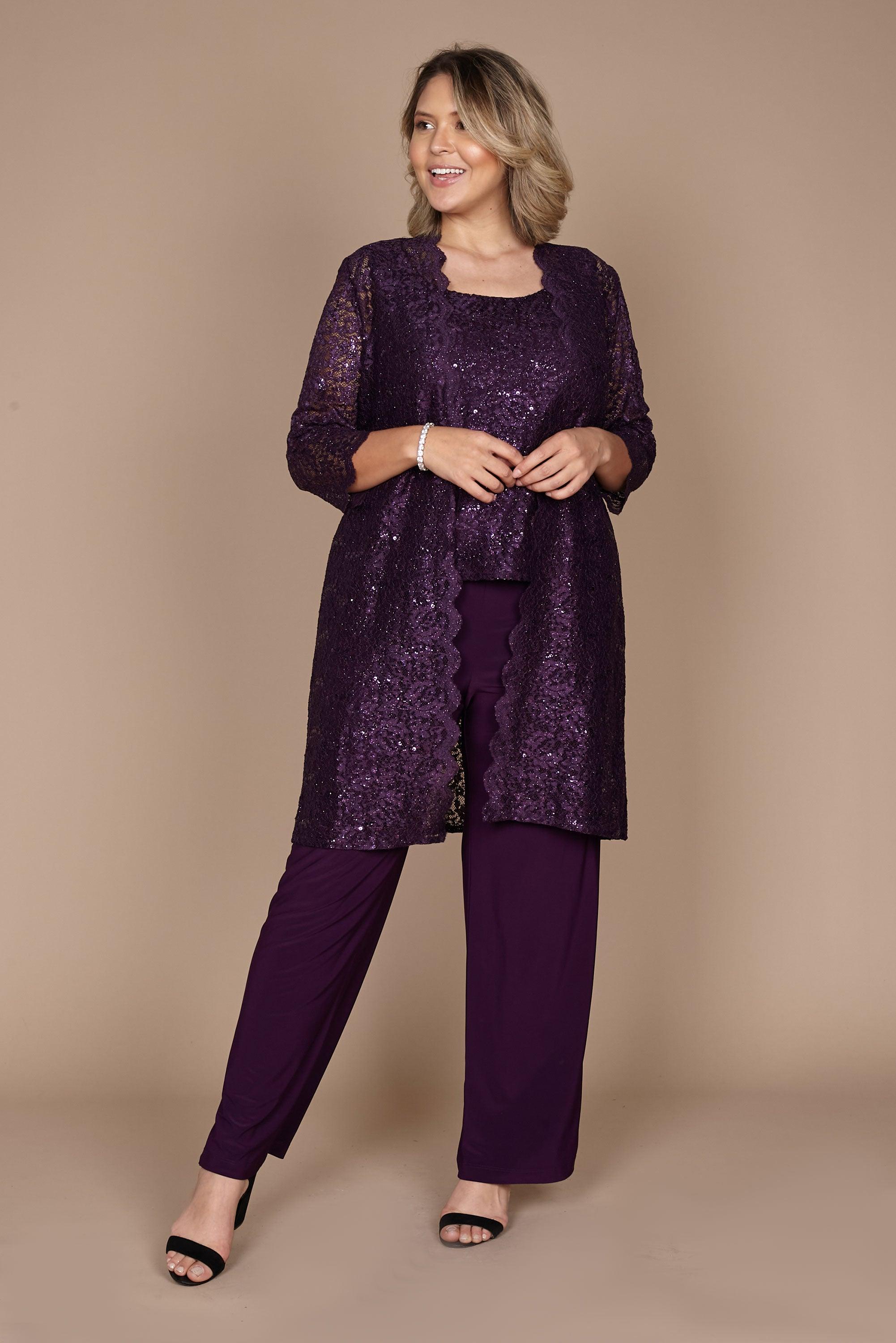 Metallic Lace Pant Suit R&M Richards 1993