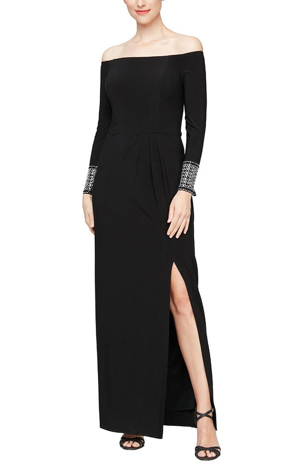 Alex Evenings 81351648 Off Shoulder Floor-Length Jersey Formal Dress