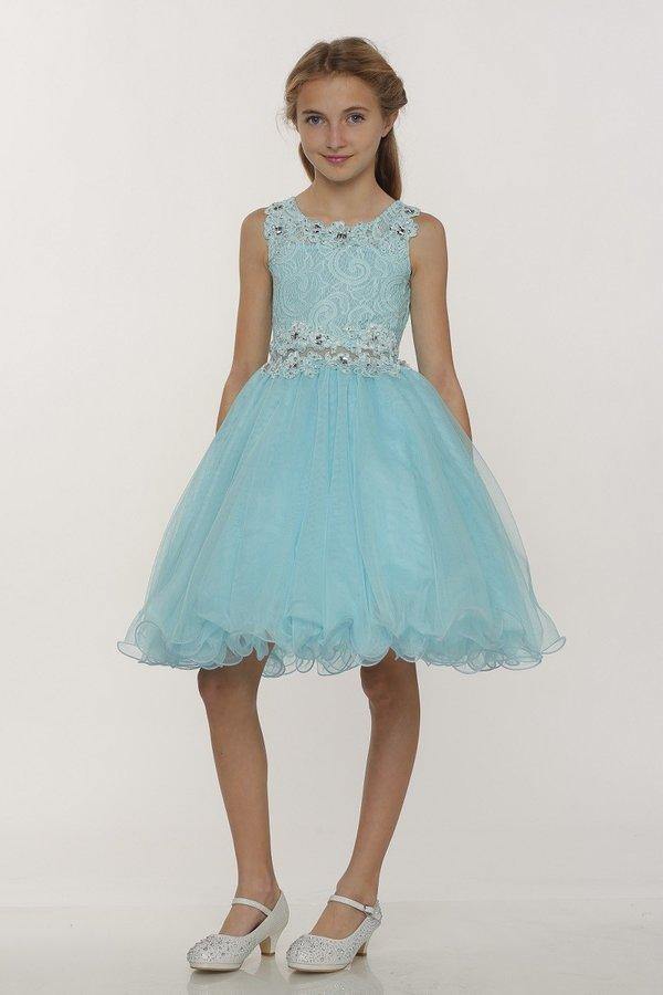 Rhinestone Lace Flower Girl Dress with Peekaboo Waist - The Dress Outlet Cinderella Couture