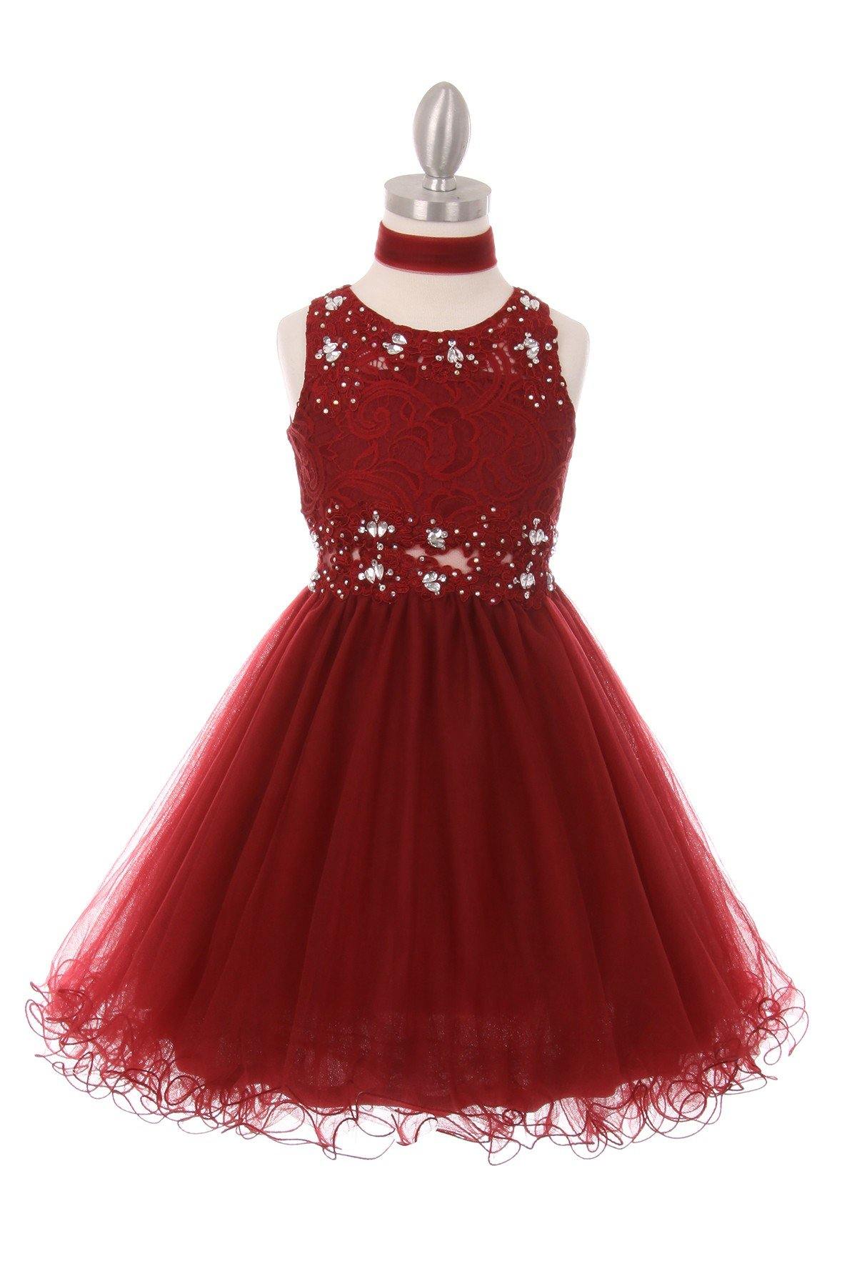 Rhinestone Lace Flower Girl Dress with Peekaboo Waist - The Dress Outlet Cinderella Couture
