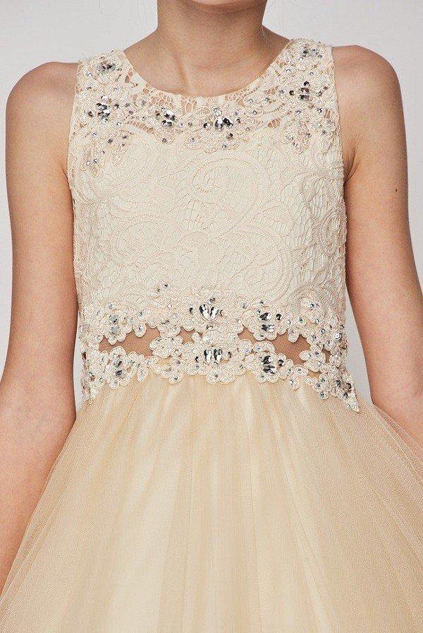 Little Girls Burgundy Lace Mesh Rhinestone Wired Flower Girl Dress 4-6