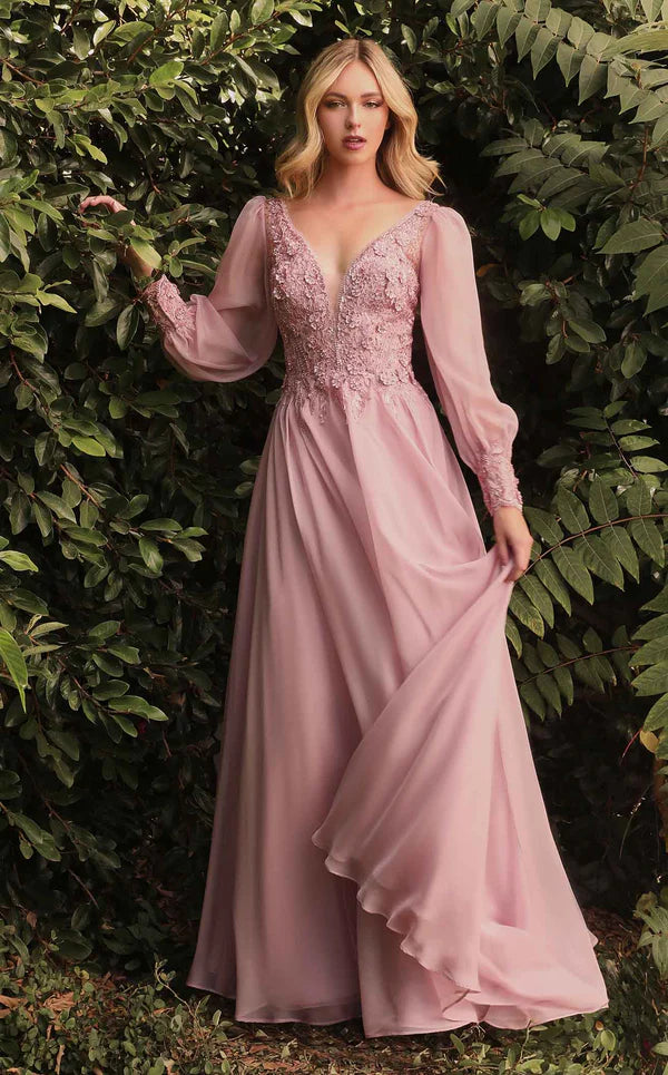 Formal Dresses Full Sleeve Long Formal Mother of the Bride Dress Rose Gold