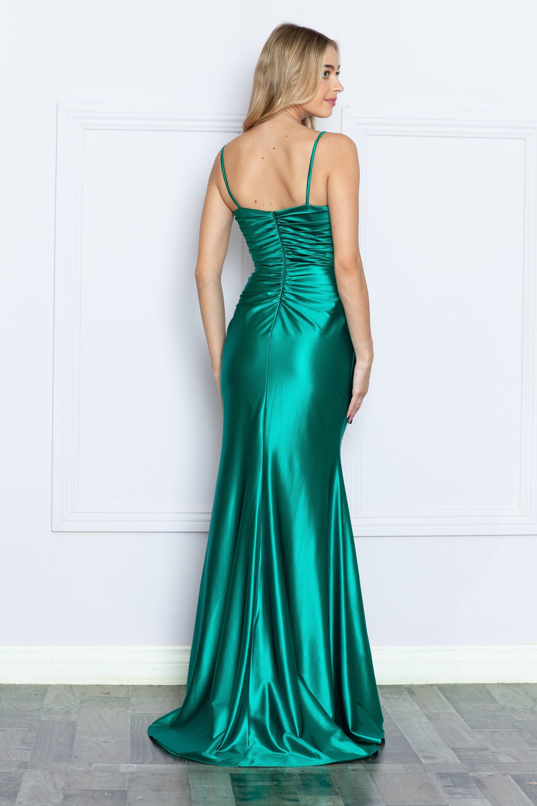 Emerald Sweetheart Floor-Length Satin Prom Gown with Side Slit Poly USA 9254
