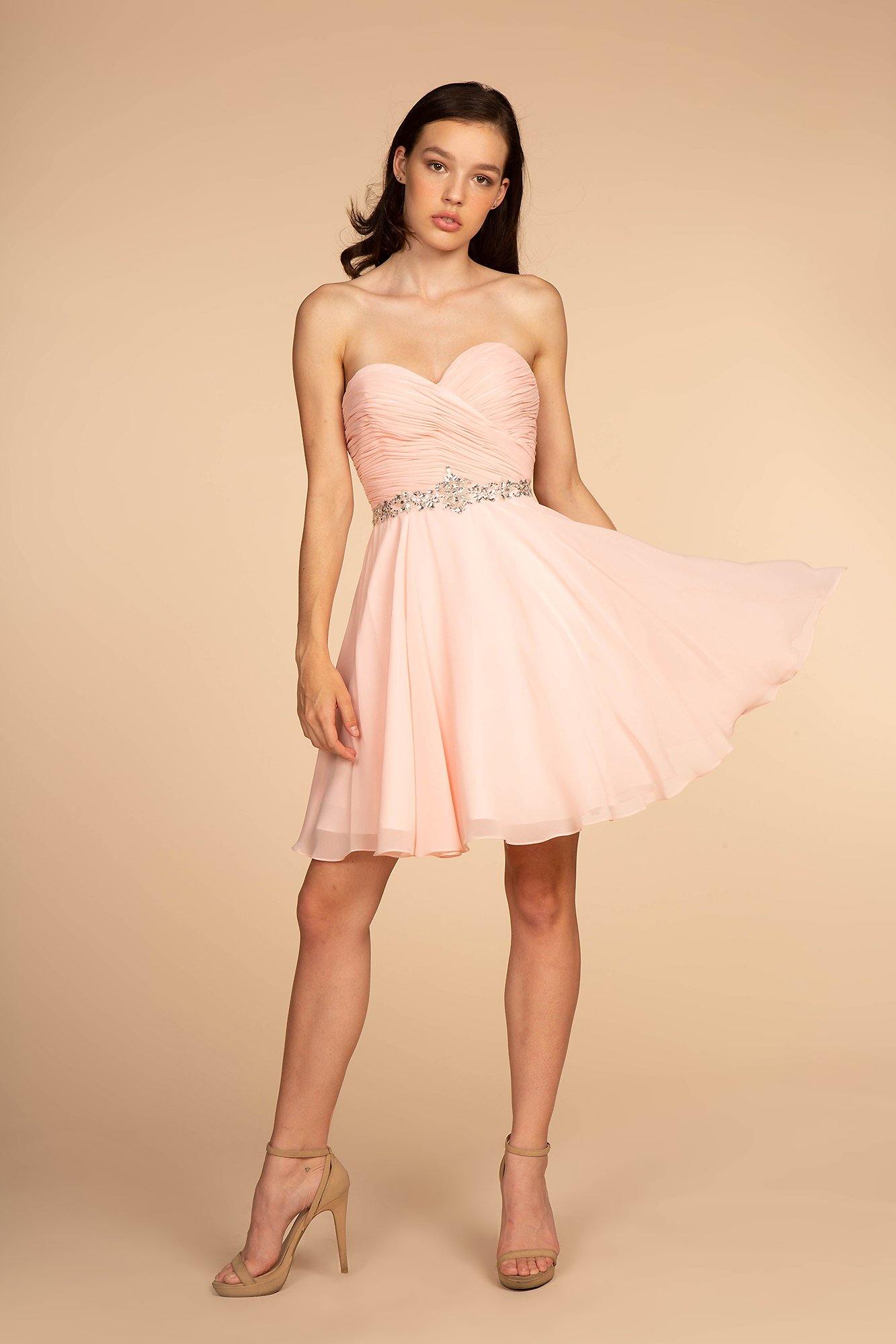 Strapless Mini Chiffon Dresses with Sweethart Ink Blue main image 0
