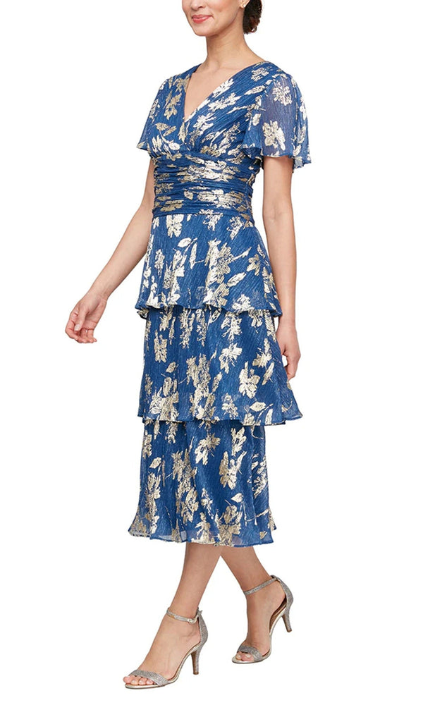 Floral Tiered Tea Length Dress SL Fashions 9155229