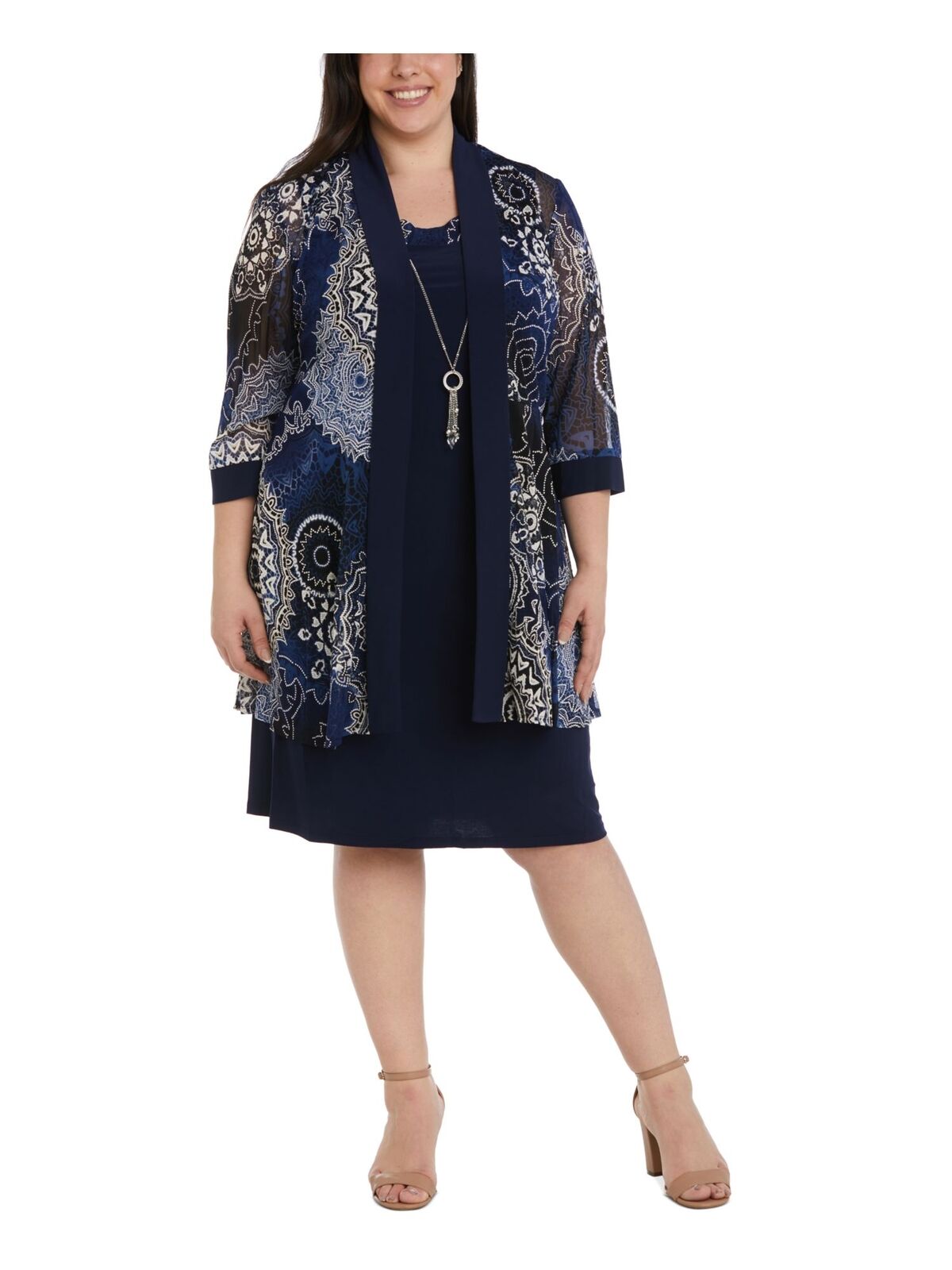 Navy 18W Dress Short Print Jacket Cocktail R&M Richards 7883W