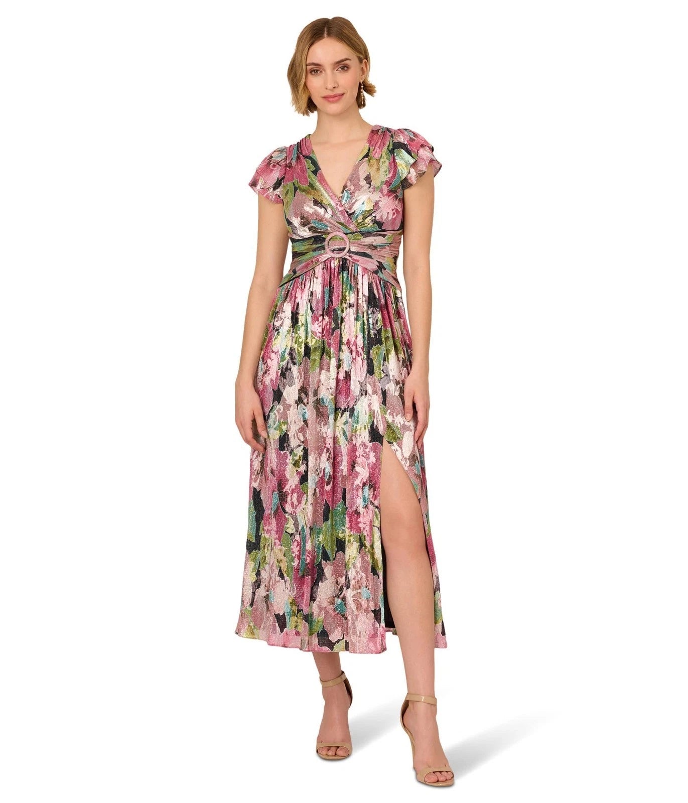 Adrianna Papell AP1E212084 Short Metallic Floral Cocktail Dress