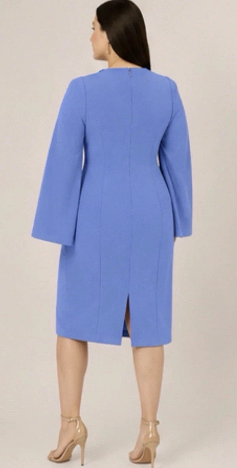 Precious Periwinkle Adrianna Papell AP1D105577 V-Neck Knee-Length Crepe Cocktail Dress Split Cape
