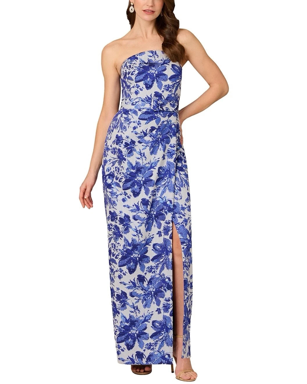 Rich Royal Aidan Mattox MD1E209541 Square Neck Long Floral Brocade Prom Gown