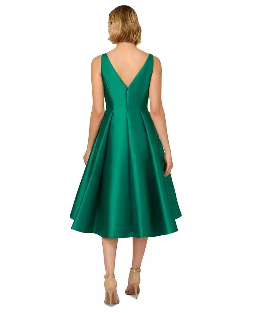 Bateau Midi Length Satin Twill Wedding Guest Dress with Pleated A Line Skirt and Pockets Adrianna Papell 41899070