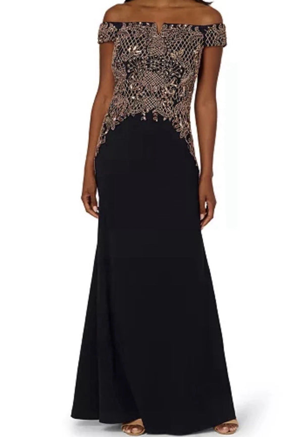 Beaded Crepe Long Dress Adrianna Papell AP1E212563