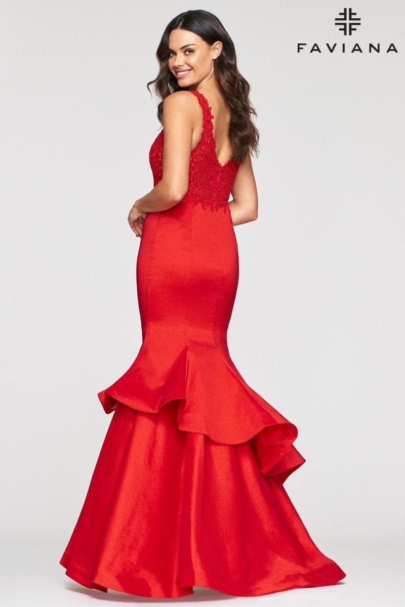 Faviana S10242E Fitted Long Formal Beaded Layered Prom Mermaid Dress