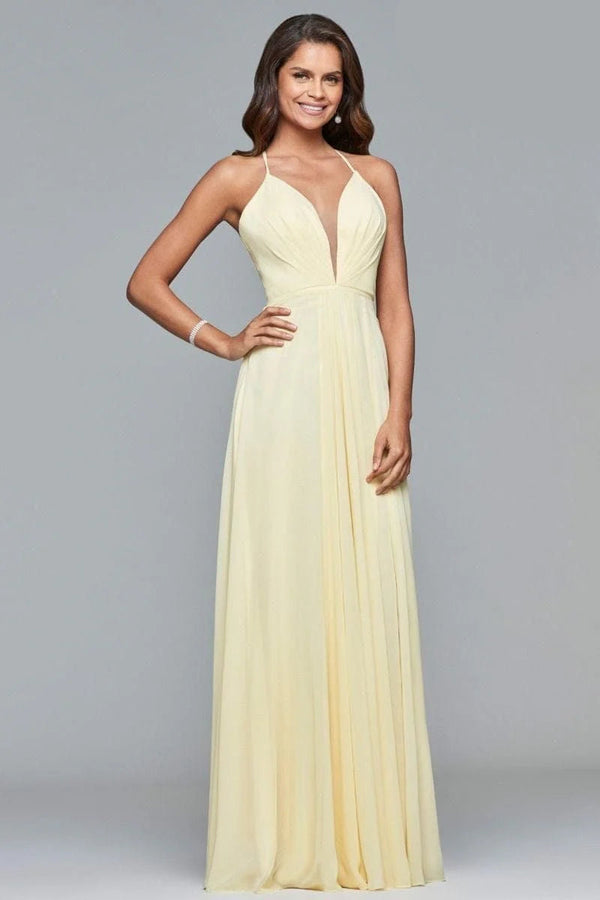 Faviana 7747 A Line Long Formal Slit Prom Dress