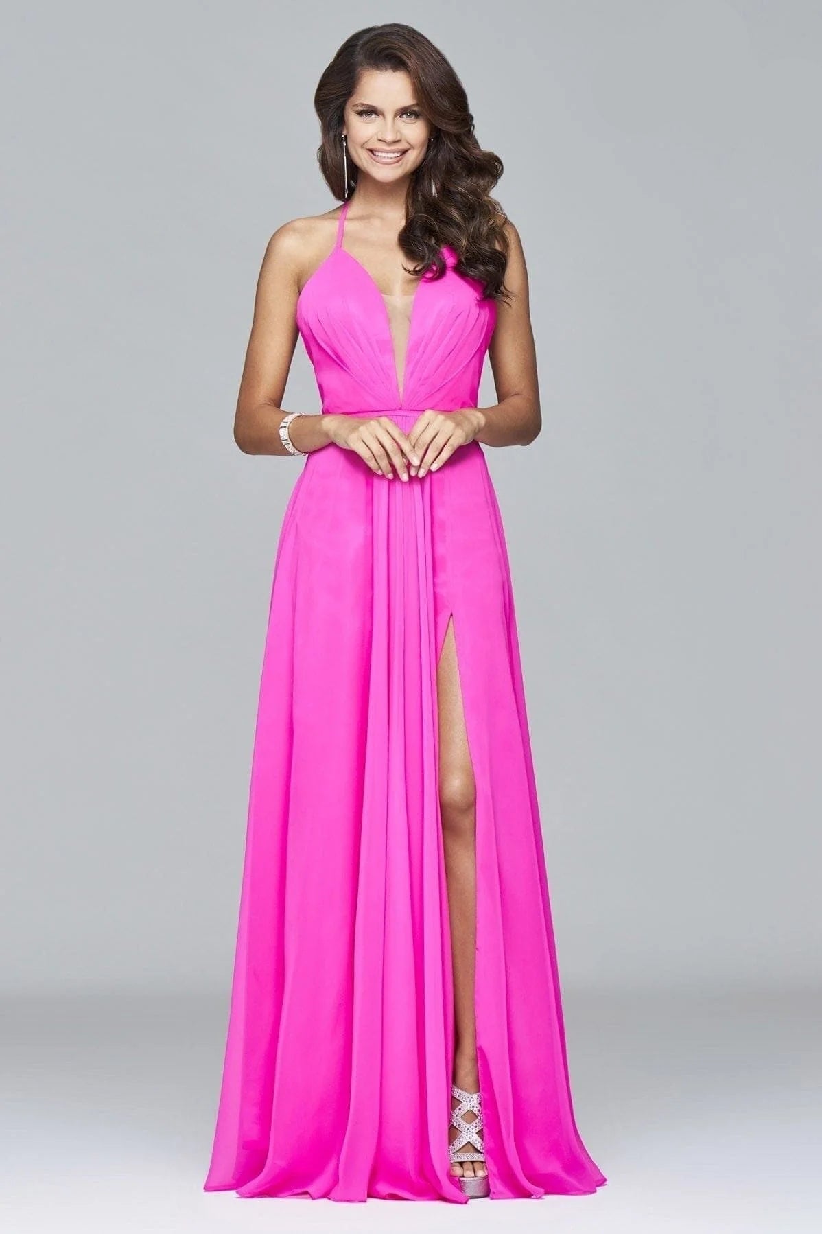 Prom Dresses A Line Long Formal Slit Prom Dress Cherry Pink