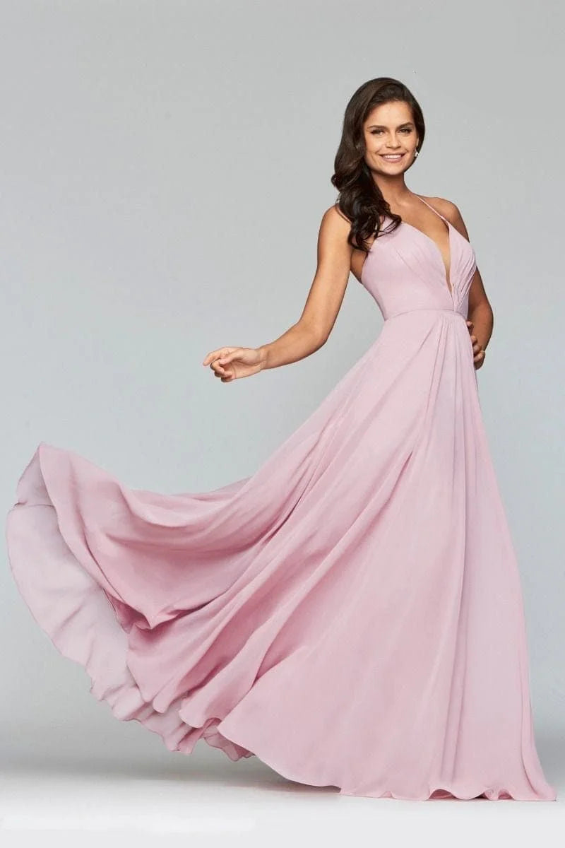 Prom Dresses A Line Long Formal Slit Prom Dress Mauve
