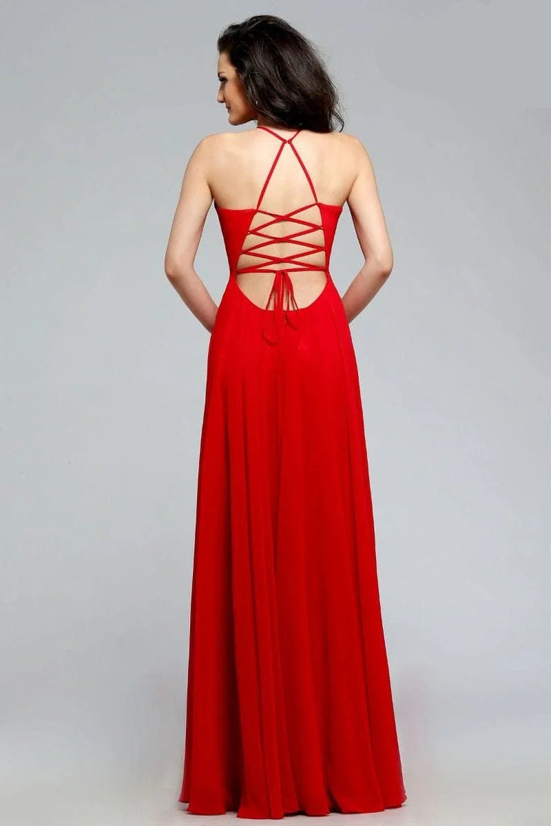 Prom Dresses A Line Long Formal Slit Prom Dress Red