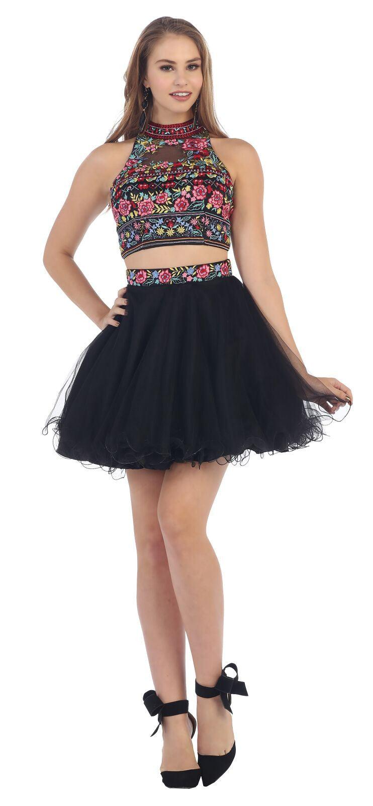 Sassy Short Two Piece Homecoming Dresses - The Dress Outlet May Queen