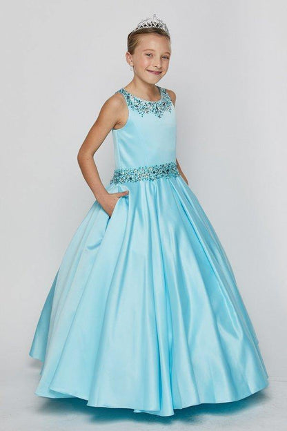 Satin and Sequin Ball Gown Flower Girl Dess - The Dress Outlet Cinderella Couture