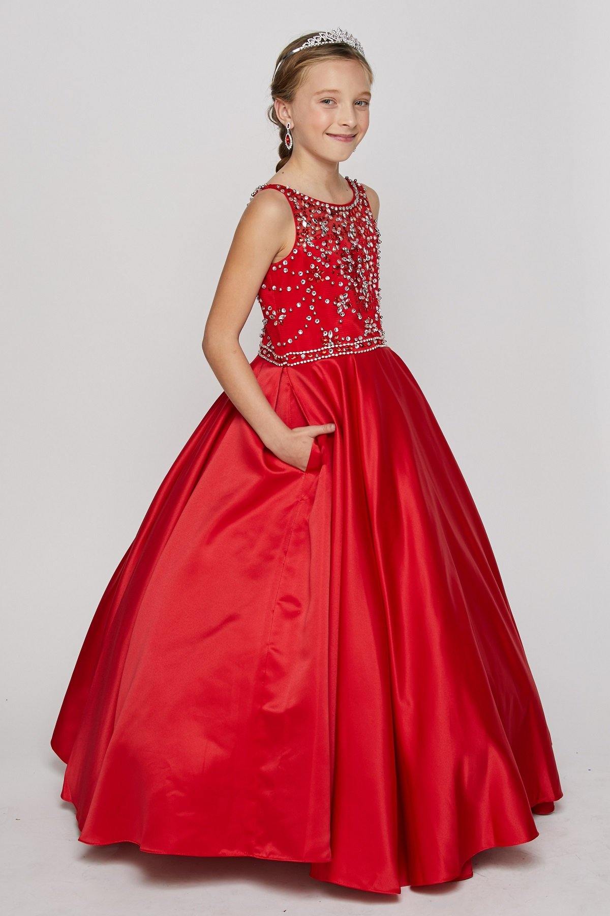 Satin and Sequin Ball Gown Flower Girl Dress - The Dress Outlet Cinderella Couture