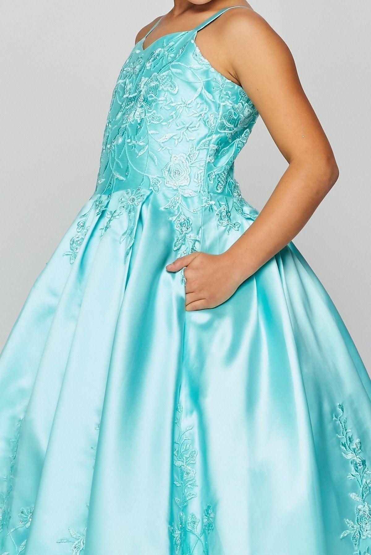 Satin Long Flower Girl Dress - The Dress Outlet