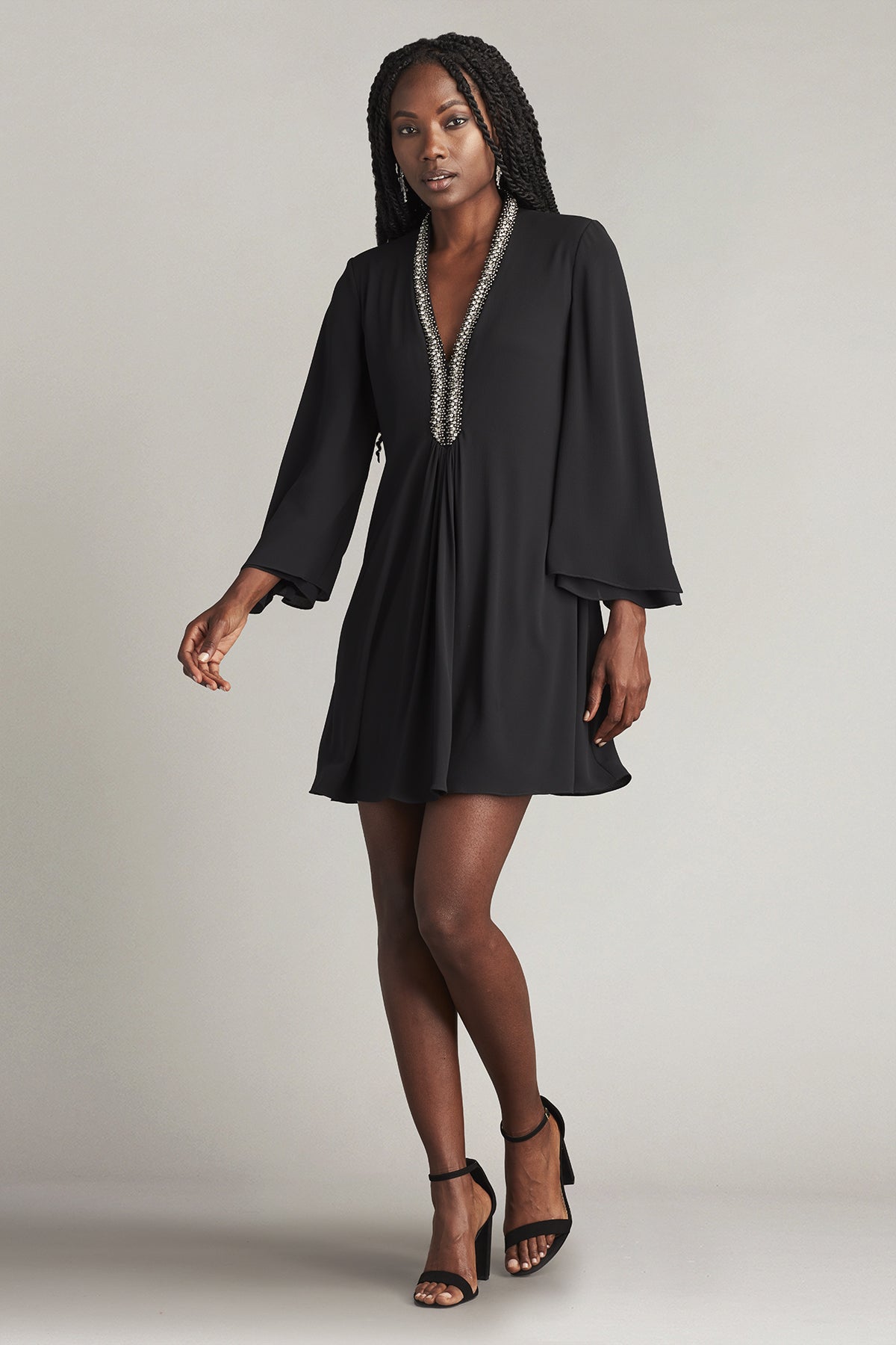 Black Illusion V-Neck Floor-Length Sequin Cocktail Dress with High Slit Tadashi Shoji SAVP23144S