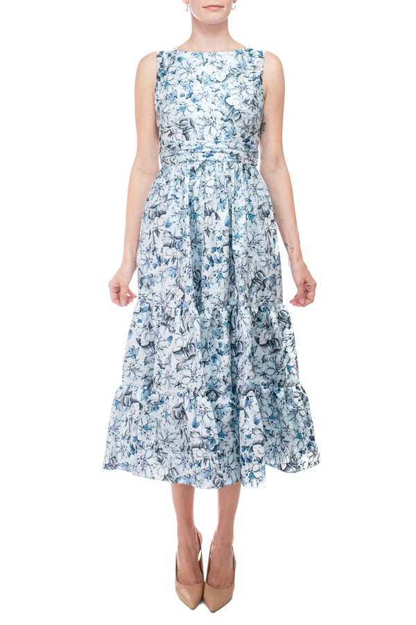 Cocktail Dresses Short Ruffle Floral Print Cocktail Dress Blue Multi