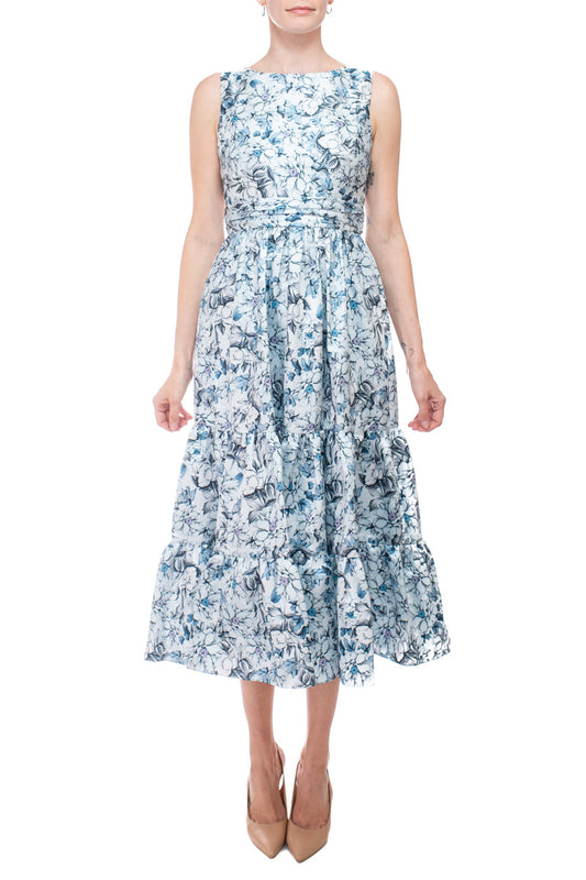 Cocktail Dresses Short Ruffle Floral Print Cocktail Dress Blue Multi