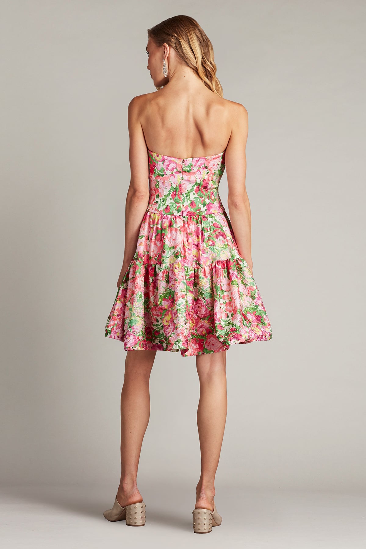 Pink Floral Sweetheart Mini Floral Brocade Tiered Cocktail Dress Tadashi Shoji SCIE25060S