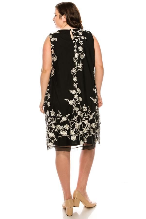 SD Collection Short Plus Size Floral Beaded Dress - The Dress Outlet