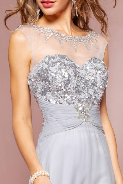 Sequin Embellished Chiffon Long Prom Dress - The Dress Outlet Elizabeth K