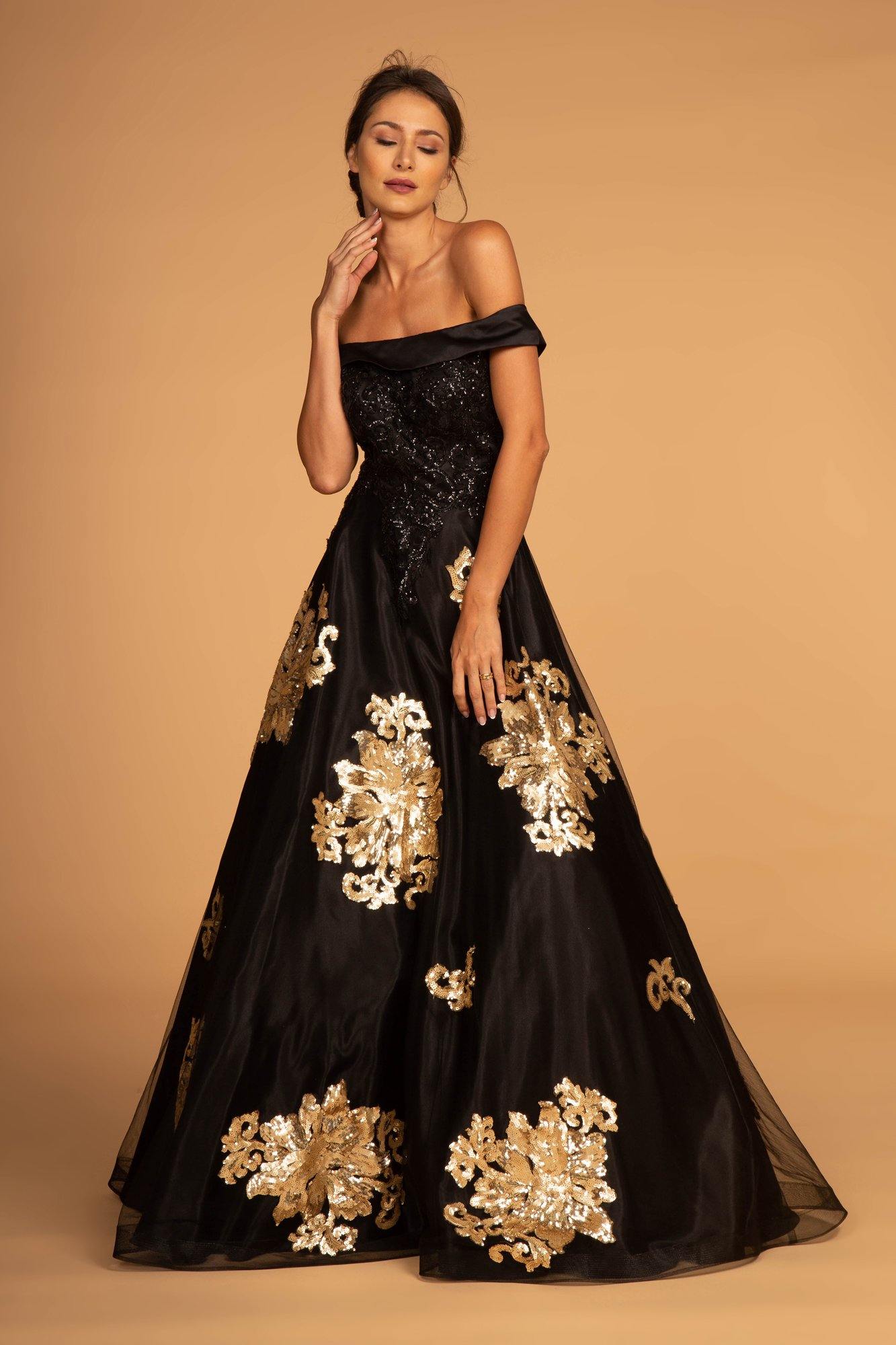 Sequin Embellished Long Prom Dress - The Dress Outlet Elizabeth K