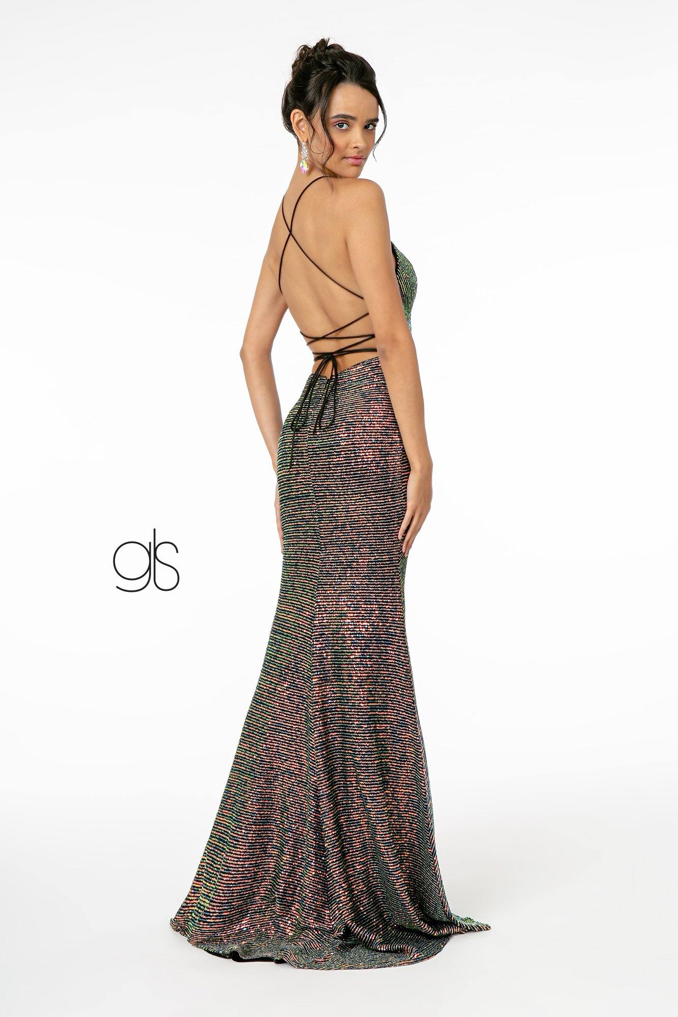 Sequin Formal Long Prom Dress Evening Gown - Navy Blue / L Sequin Formal Long Prom Dress Evening Gown - Navy Blue / L
