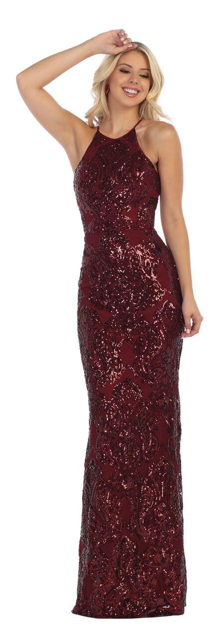 Sequin Long Beaded Open Back Prom Dress - The Dress Outlet May Queen