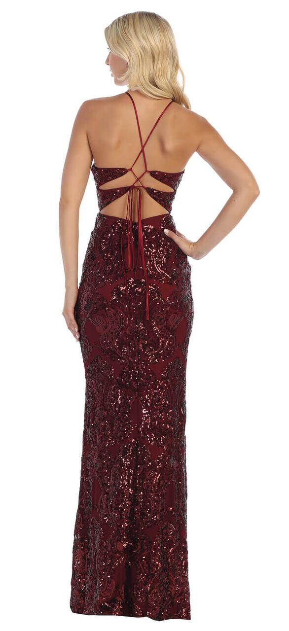 Sequin Long Beaded Open Back Prom Dress - The Dress Outlet May Queen