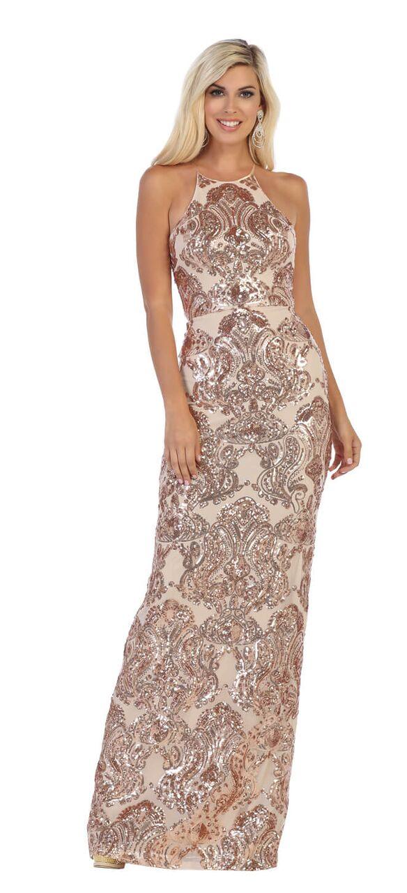 Sequin Long Beaded Open Back Prom Dress - The Dress Outlet May Queen