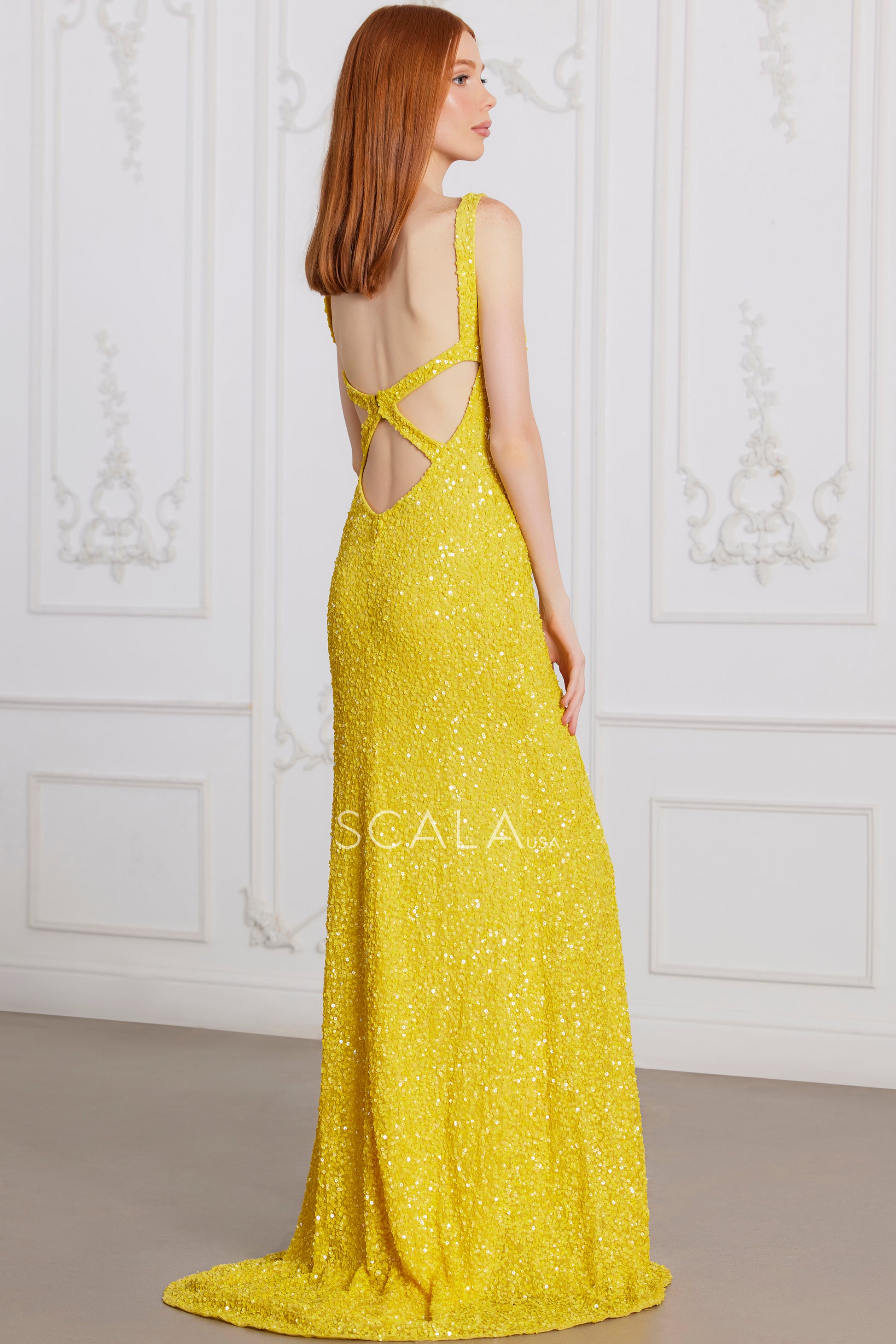 Scala 80155 Formal Slit Long Sequin Evening Prom Dress