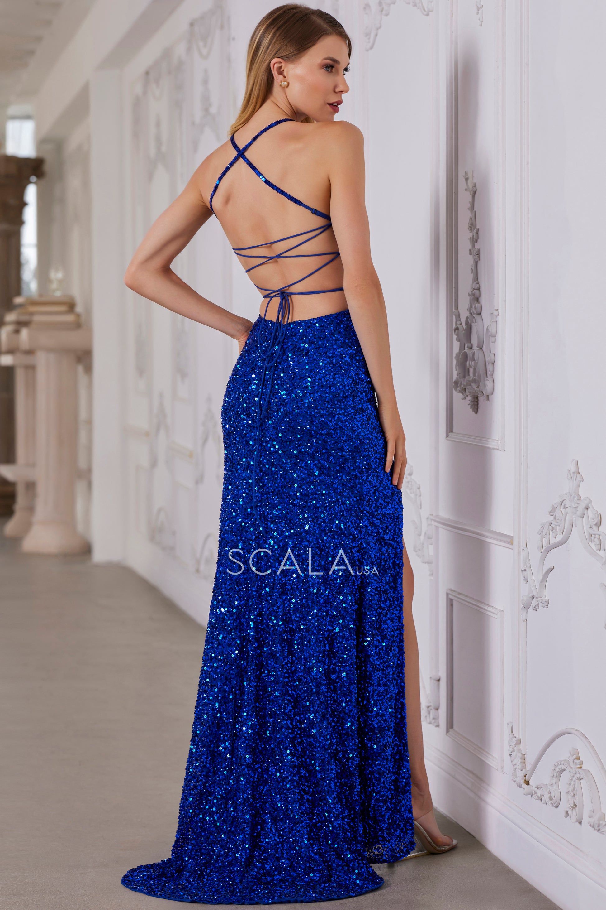 Scala 80159 Prom Long Fitted Corset Formal Slit Dress