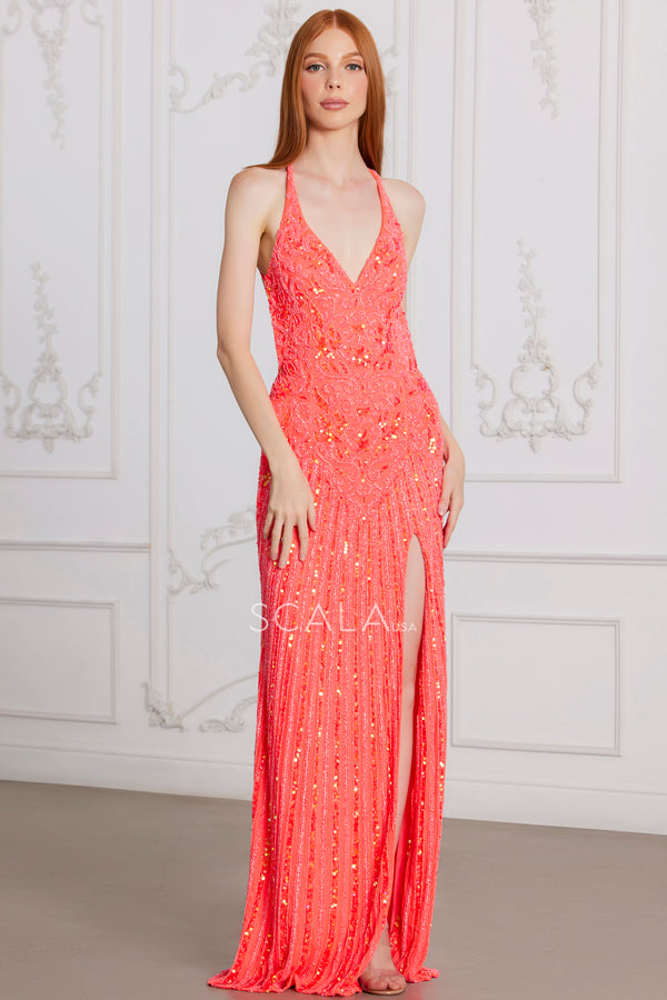 Scala 80142 Prom Long Beaded Sequin Formal Dress