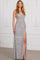 Prom Dresses Formal Long Fitted Slit Sequined Prom Dress Silver