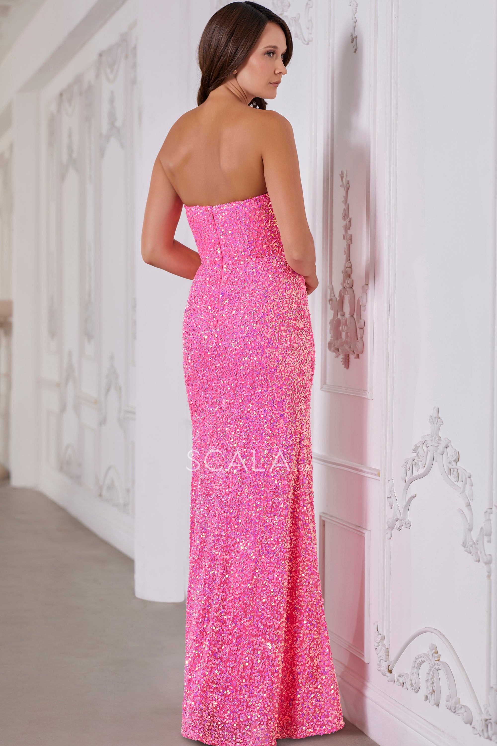 Prom Dresses Long Formal Fitted Sequined Evening Prom Dress Shiny Fuchsia