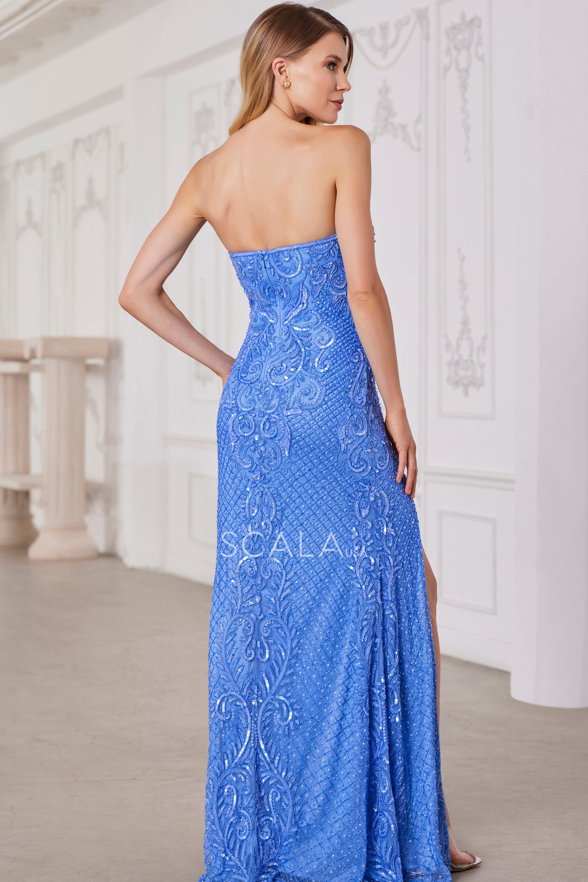 Scala 80116 Long Fitted Formal Beaded Prom Evening Dress